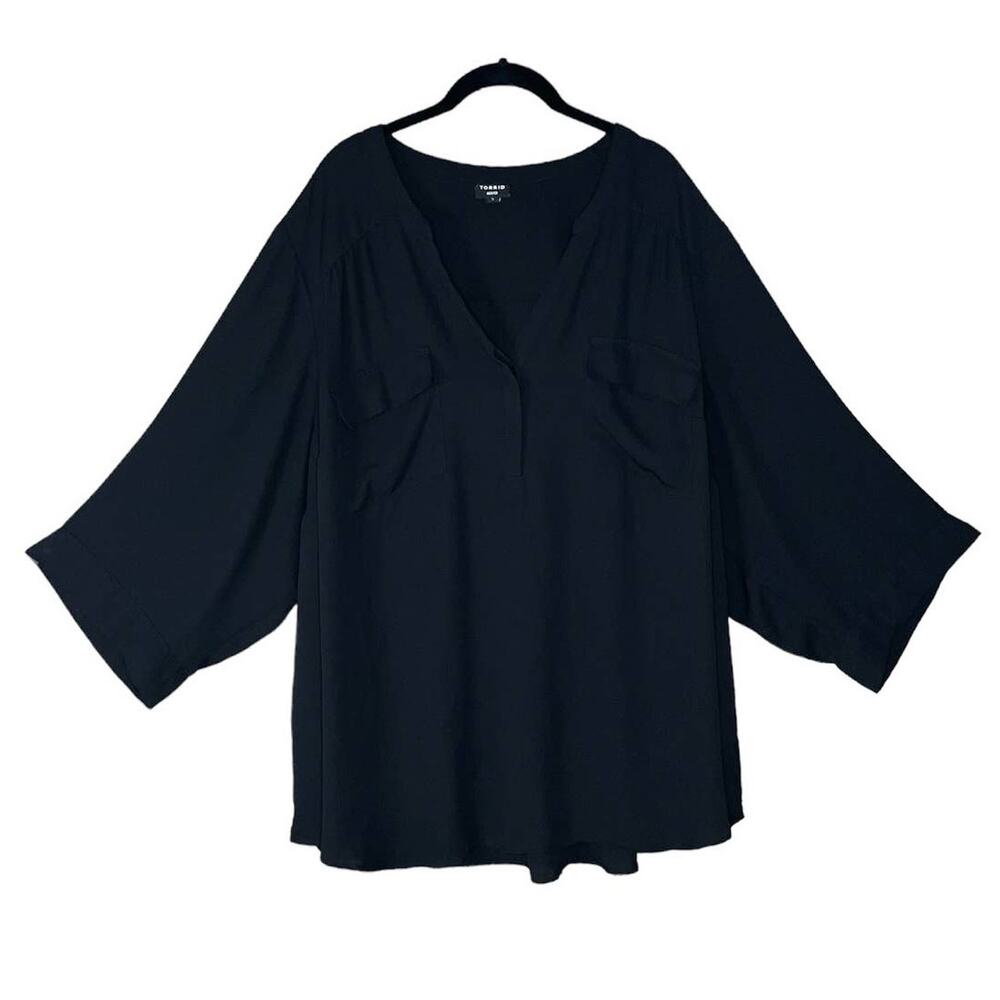 Torrid Harper Georgette Pullover 3/4 Crop Sleeve Blouse Top Black Size 5 5X